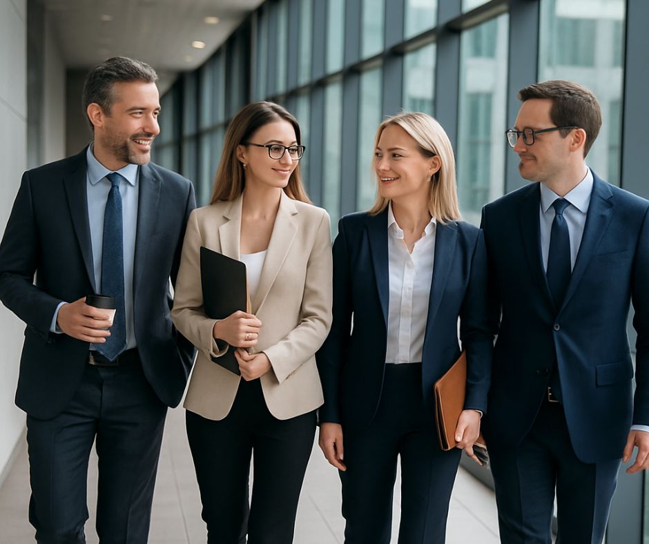 Empresarios y empresarias hablando sobre la checklist de cumplimiento empresarial antes de 2026 que toda empresa debe revisar