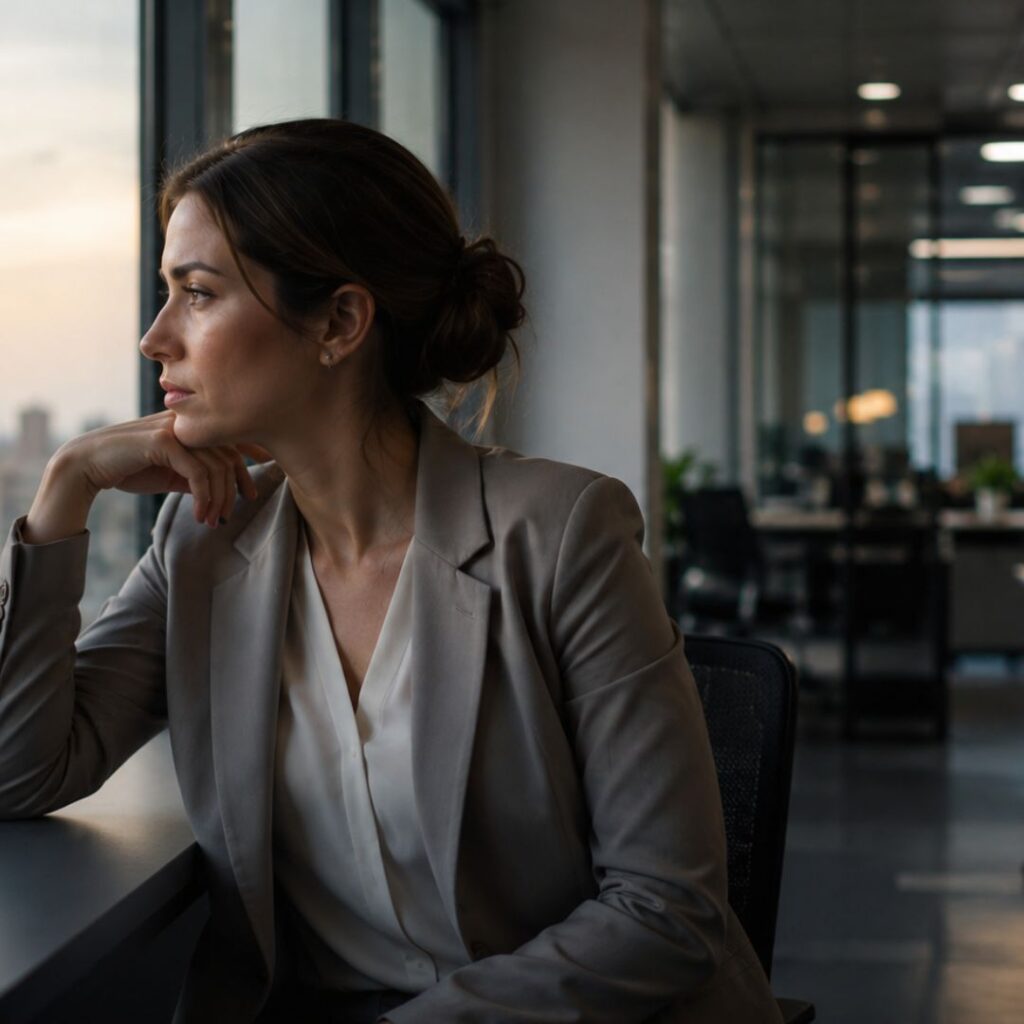 Profesional reflexionando sobre desigualdades salariales en el entorno laboral